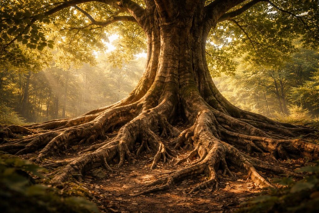 Baum mit starken Wurzeln. Wurzeln die Verantwortung tragen können, Stark und Stabil sind